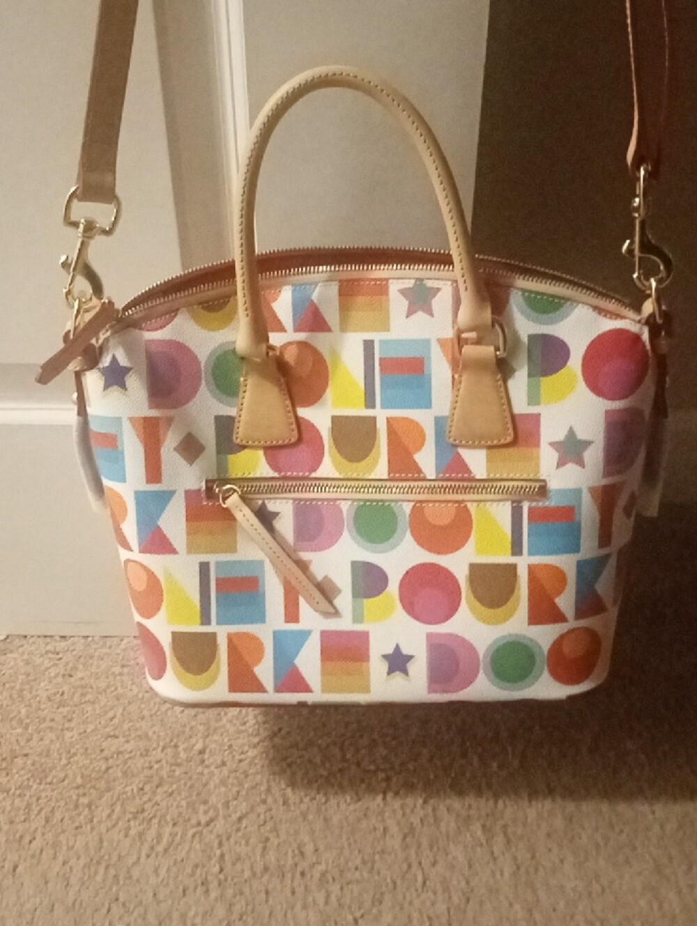 Women's Geometric Print Satchel Handbag - Multicolor - Picture 4 of 6